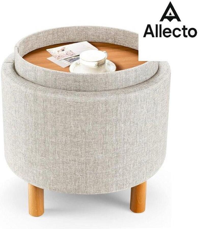 Allecto Voetenbankje Of Poef Hulpprogramma met Opbergruimte Ronde Fluwelen Poef met Afneembaar Deksel Gewatteerde Make-up Kruk tot 150 kg Ottomaanse Gestoffeerde Kruk Modern voor Woonkamer Slaapkamer (Beige)