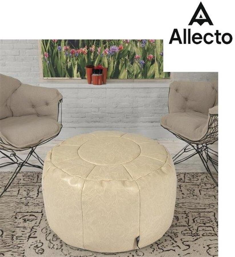 Allecto Voetenbankje Of Poef Ongevulde handgemaakte Marokkaanse Poef Ronde Poef Zitzak Poef Kleine Vouwkruk Leren Kussen voor Opslag en Thuisdecoratie (wit)