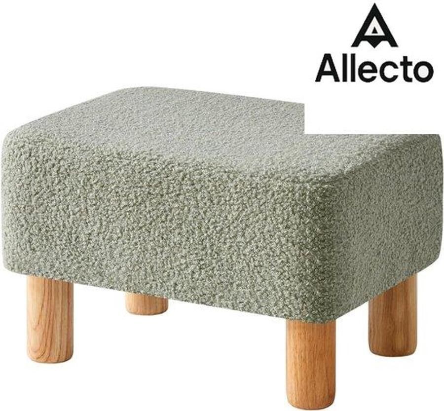 Allecto Voetenbankje Of Poef Rechthoekige Teddy Voetenbankje van Fluweel met Houten Poten Houten Voetenbankje Klein Opgevuld Krukje Schoen Wisselbankje voor Woonkamer Slaapkamer 40 x 29 x 25 cm Groen