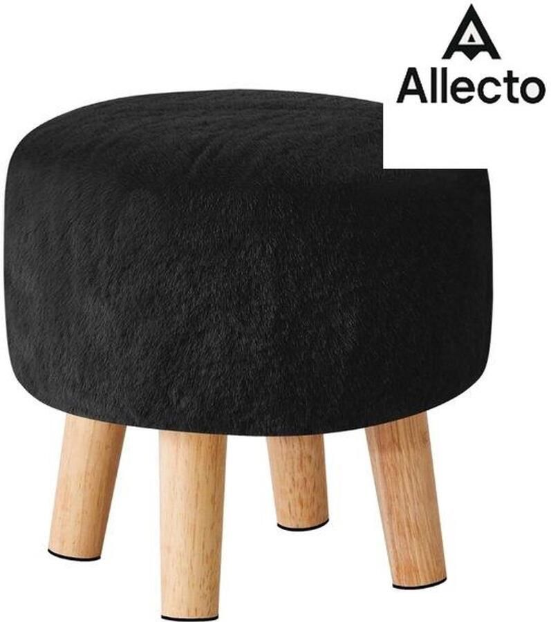 Allecto Voetenbankje Of Poef Voetenbankje Ottoman Massief Houten Kruk Ronde Ottoman Kruk met Houten Poten Poef Bank Kruk Sofa Voetensteun Kruk voor Woonkamer Slaapkamer 32 x 32 x 32 cm Zwart