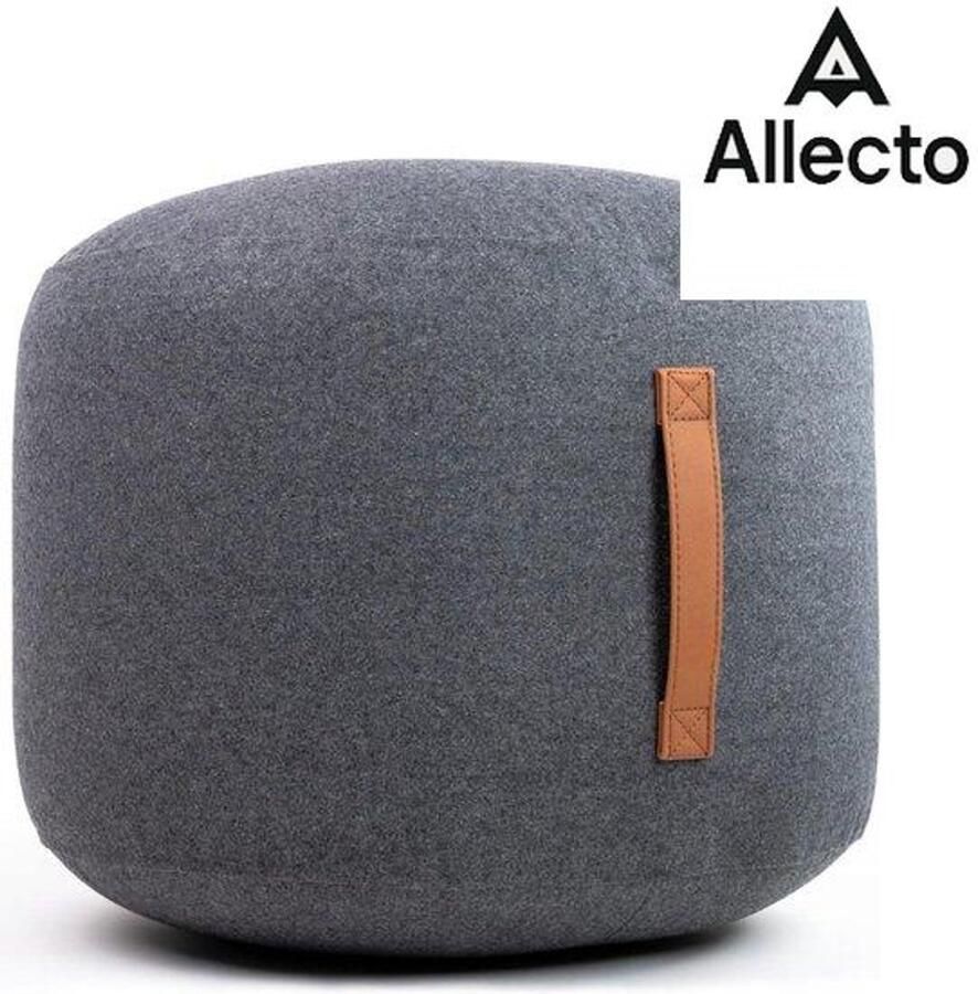 Allecto Voetenbankje Poef Rond Gevuld met Polyester Ballen Zitzakken met Praktische Leren Handgreep Kruk Van 100% Wol Afmetingen 50 cm x 40 cm