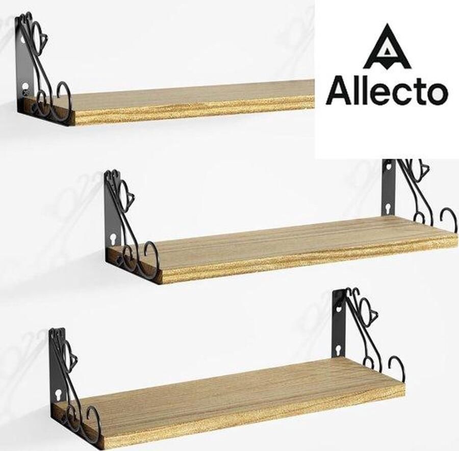 Allecto Wandplank Houten Plank Set Van 3 Kattenvorm Zwevende Planken Keukenplanken Wandplank voor Keuken Badkamer Kinderkamer Woonkamer Bruin