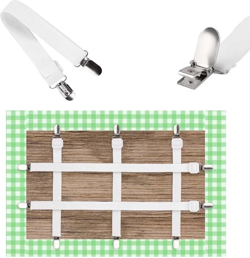 Allecto Plus 5 Stuks Elastische Tafelkleedclips voor Tafelkleed Vastzetten Picknicktafels Bank Bed Buiten Feest Bruiloft (Wit)