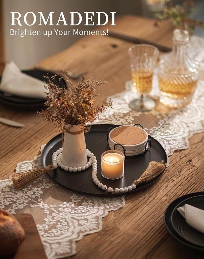 Allecto Plus Decoratieve lade zwart rond 32cm metalen dienblad voor keuken bars salontafel kaars lade middenstuk aanrecht organisator woondecoratie display