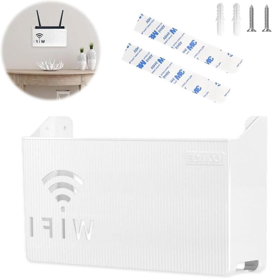 Allecto Plus Wandrek voor WiFi router en TV Set-top box houder Opbergrek voor kabels en routers Wit