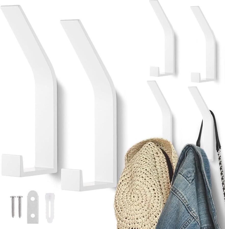 Wardrobe Hooks White Wall Hidden Clothes Hooks High Quality Coat Hook for Screwing 6 Pcs