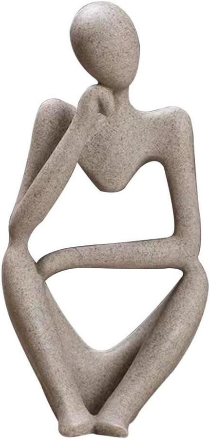 Allecto premium Abstract Denker Standbeeld Beige Hars Sculptuur Kunst Collectie Modern Menselijk Beeld Decor Boekenkast Bureau Kunst Sculptuur