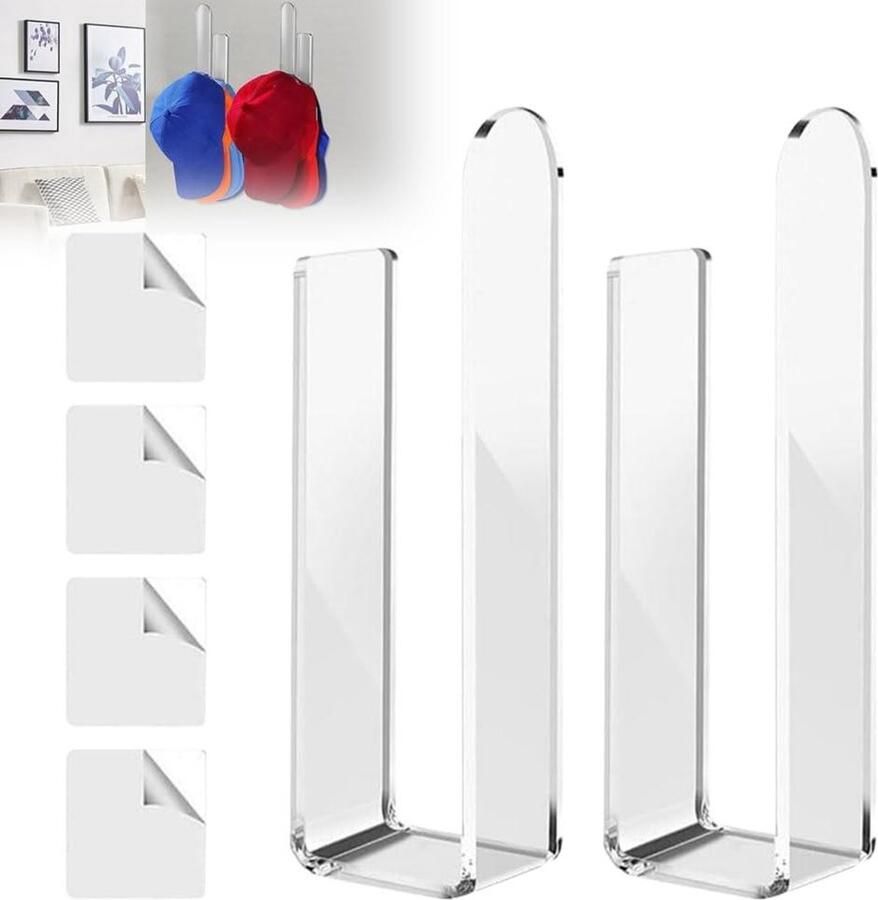 Allecto premium Allecto Plus Acryl Hoed-organizer 2 stuks Cap-organizer muur houder voor baseballpetten Geen boren nodig Hoedenstandaard voor slaapkamer en woonkamer Kledingkast opbergoplossing