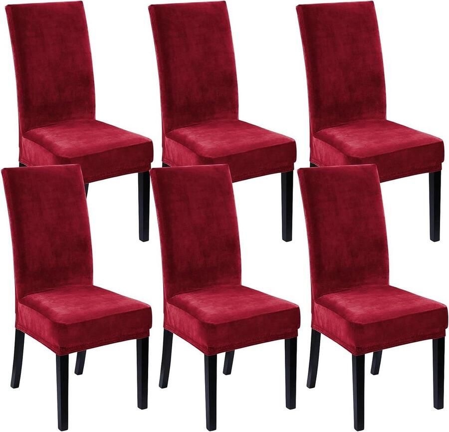Allecto premium Allecto Plus Kerst Velours Stoelhoezen Set van 6 Eetkamer Banket Party Decoratie Elastisch en Wasbaar Peacock Rode Wijn Kleurrijke Stoel Beschermers
