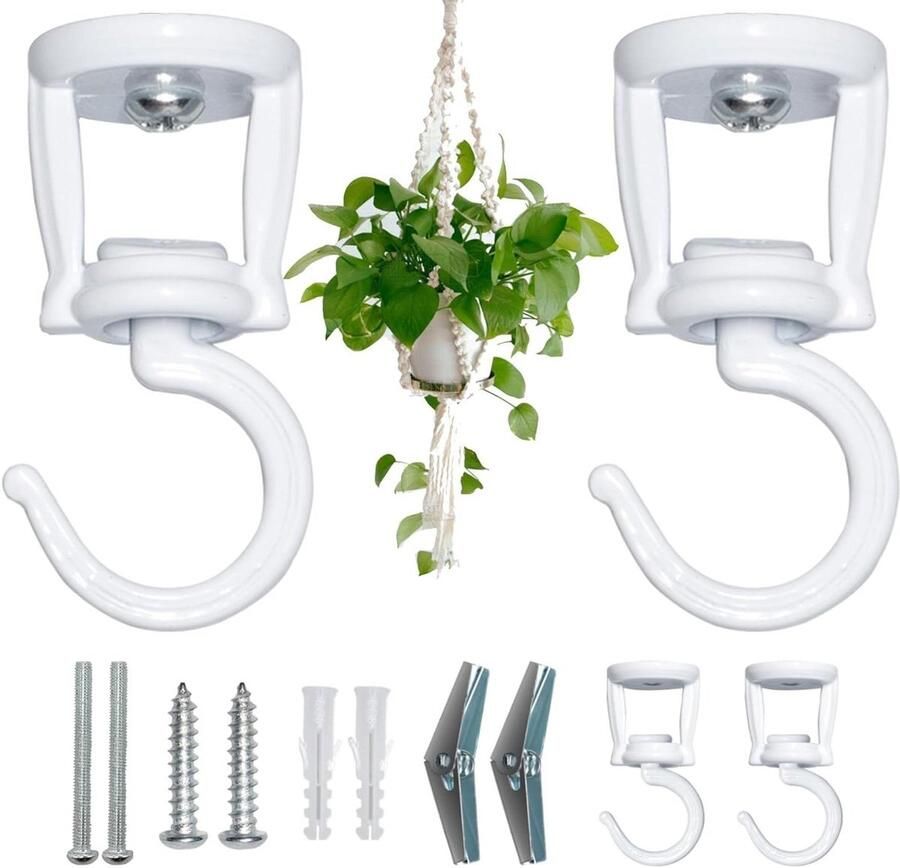 Allecto premium Allecto Plus Wandhaken voor planten wit Set van 2 stuks voor plafondophanging Geschikt voor hanglampen lantaarns en windgongen
