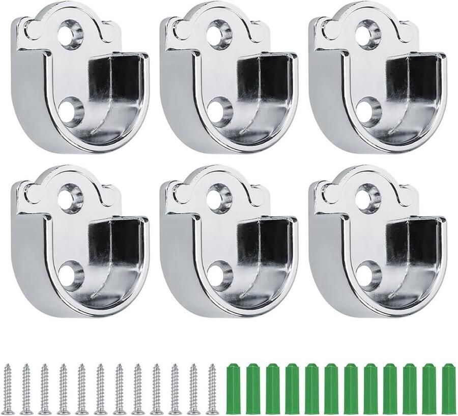Allecto Plus Roedehouders 6 stuks voor kledingkasten gordijnstangen en expansiebuizen met schroeven Zinklegering Badkamer Slaapkamer Kasthouder 25 mm Handig en stevig opbergoplossing