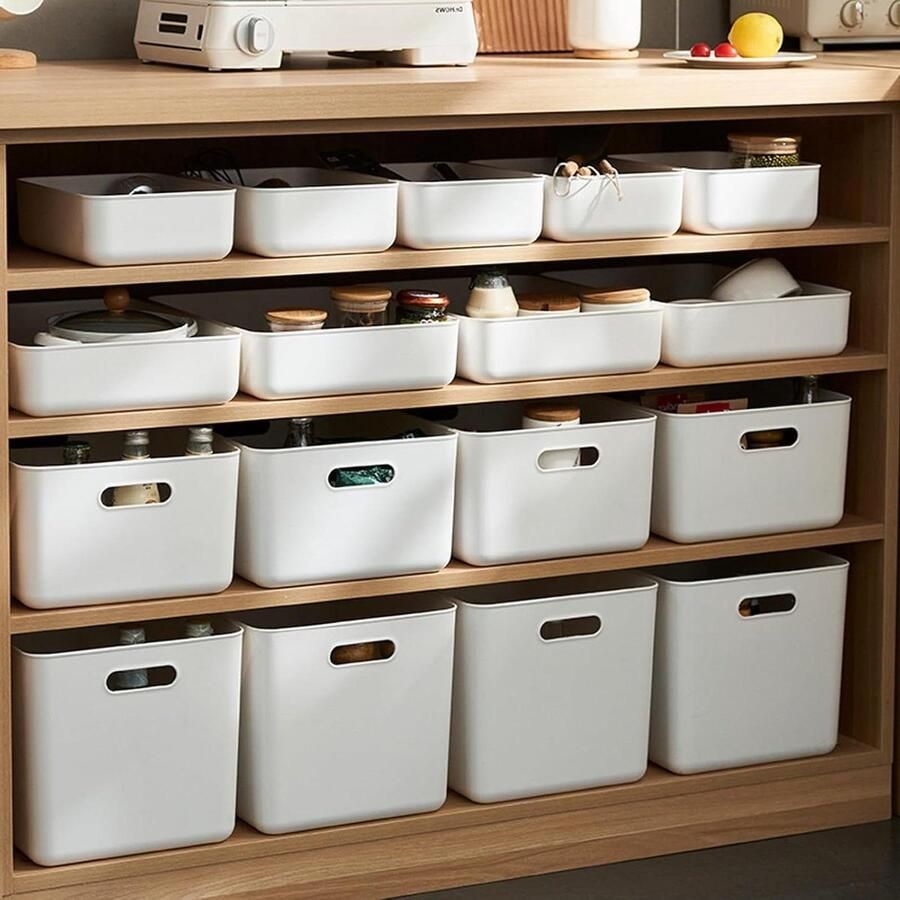 Allecto premium Opbergdozen 8 stuks met deksels Kunststof opbergmanden voor keuken kantoor Multifunctionele opbergdozen met handgrepen voor kast badkamer speelgoed