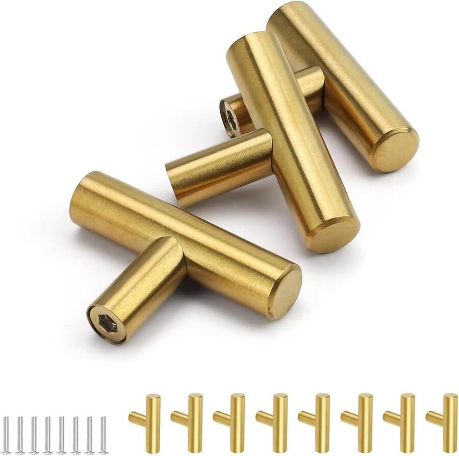 Allecto premium RVS Keukenmeubel Handgrepen Set van 8 Stuks Goud Inclusief Montageschroeven Geschikt voor Laden Kasten en Kledingkasten