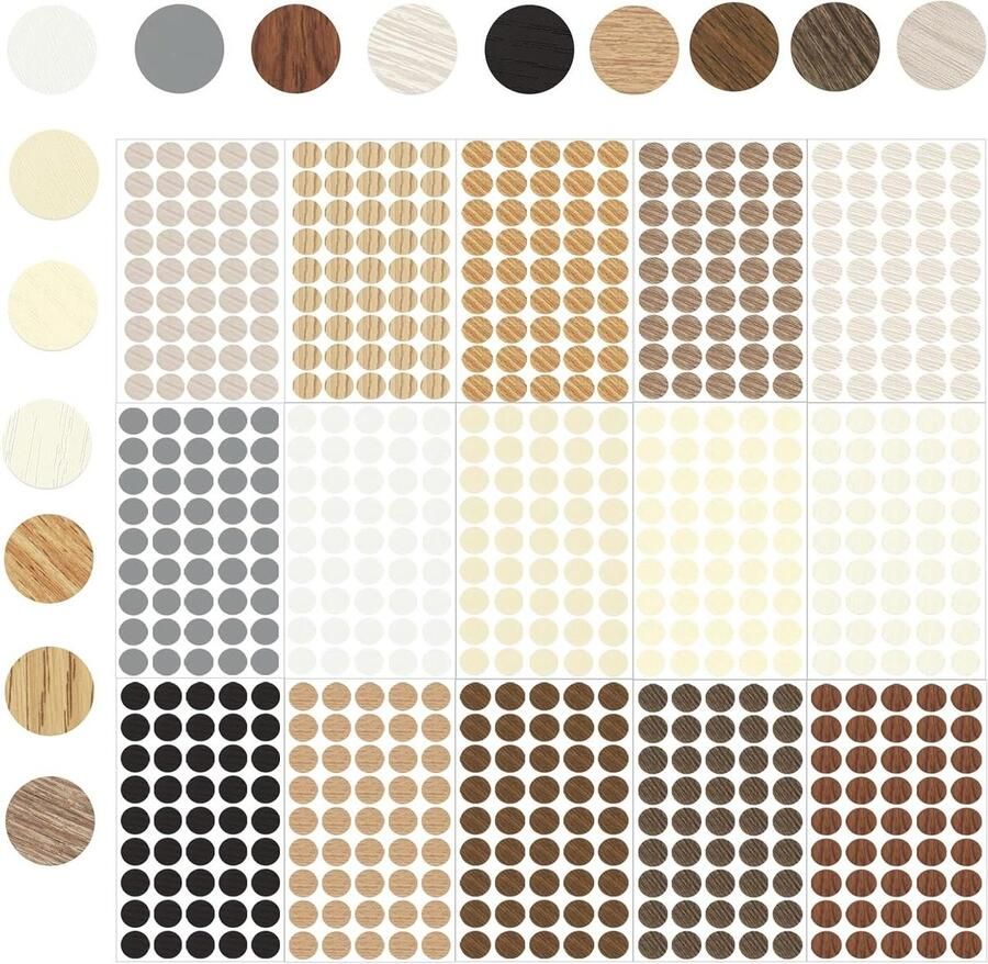 Allecto Premium Zelfklevende Schroefgat Cover Caps 15 Kleuren Afdekkappen voor Kledingkasten en Houten Kasttafels