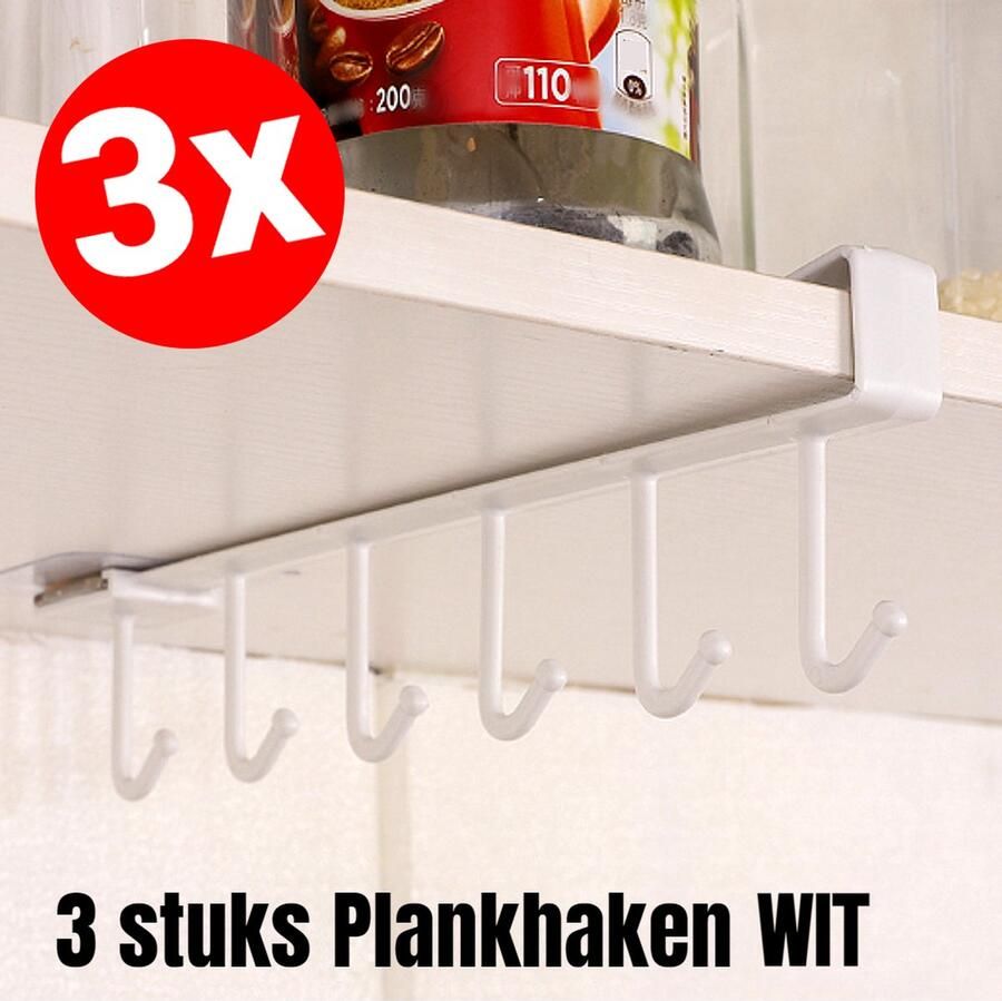 Allernieuwste.nl 3 STUKS Keuken Opbergrek Keukengerei Ophanghaken Plankhaken Kopjesrek Hangrek Bekerhaken Kledingkast Haken 27 x 7 cm 3 STUKS Wit