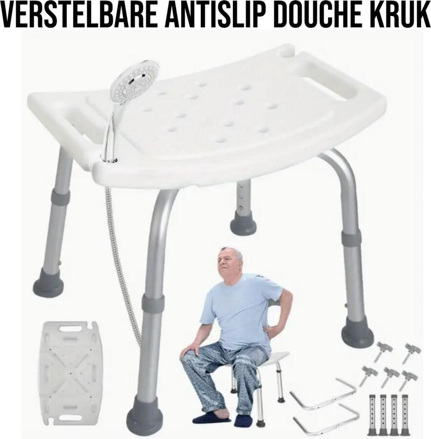 Allernieuwste.nl Belastbare Verstelbare Douche Kruk Antislip Wit 200 kg Draagvermogen Hoogte Instelbaar 40-53 cm Aluminium Frame Badstoel Ouderen & Zorg
