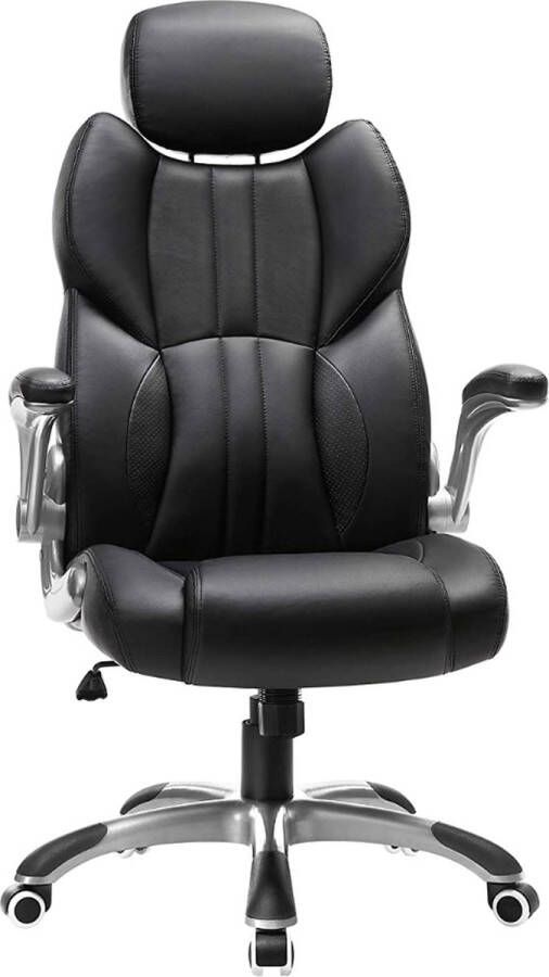 alles voor op de weg Bureaustoel ergonomische bureaustoel gamestoel draaistoel inklapbare armleuningen in hoogte verstelbare hoofdsteun belastbaar tot 150 kg zwart OBG65BK