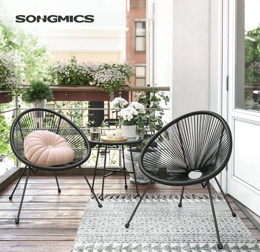 Alles voor op de weg SONGMICS Balkonmeubilair tuinmeubelset set van 2 zitgroep terrasmeubilair 2 stoelen voor binnen en buiten voor patio tuin balkon buiten zwart GGF013B02