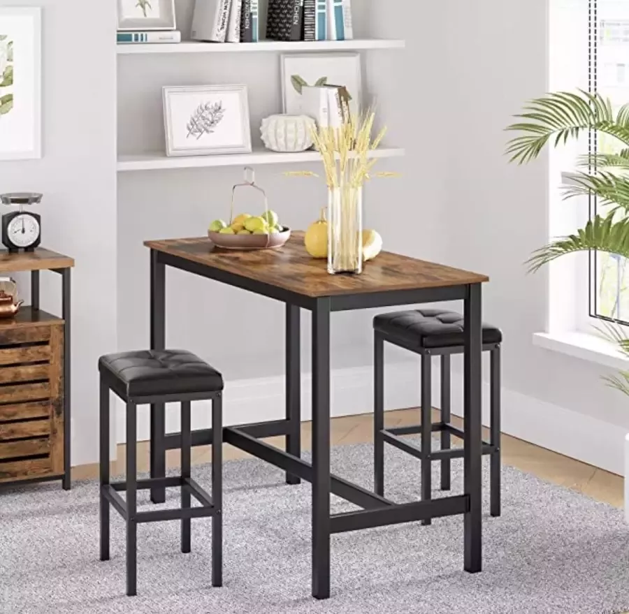 Alles voor op de weg VASAGLE bartafel keukentafel 120 x 60 x 90 cm metaal eenvoudige montage industrieel ontwerp vintage bruin-zwart LBT91X