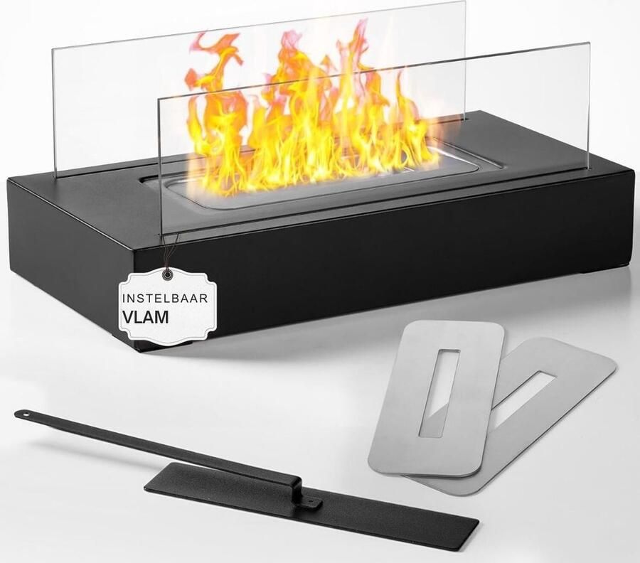 ALLGoods. Gaslantaarn Buiten Tafelmodel Tafelhaard 18Dx35Bx 5Hcm RVS Sfeerhaard Buiten of Binnen 2000W Oneindige Branduren Gas Lantaarn Vuurtafel Zwart