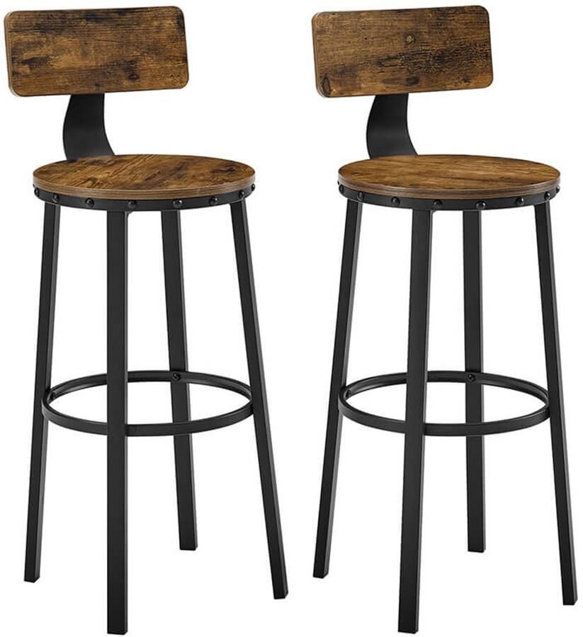 ALM Living Barkruk set van 2 barkrukken keukenstoelen met stabiel metalen frame zithoogte 73 2 cm eenvoudige montage industrieel ontwerp vintage bruin-zwart