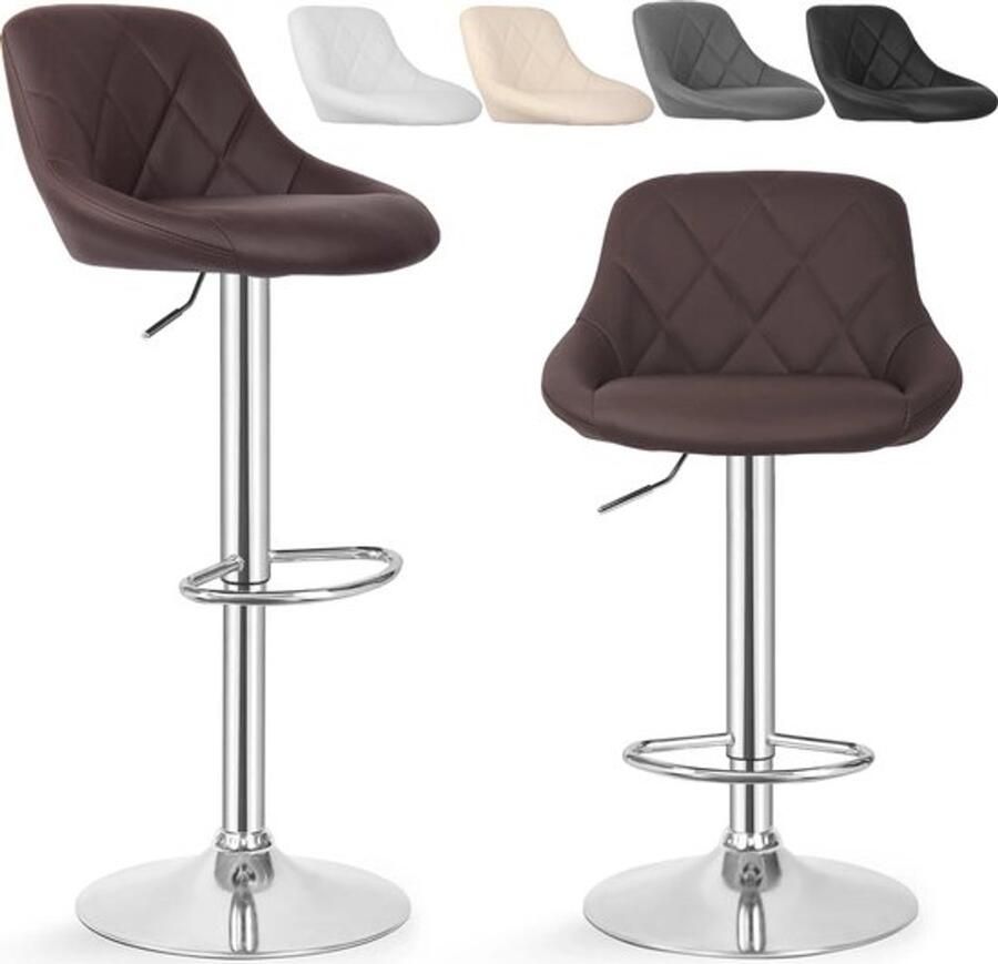 ALM Living Barkruk set van 2 In hoogte verstelbaar Met rugleuning en voetensteun 360° Kunstleer Barkrukken Keukenstoelen Bruin