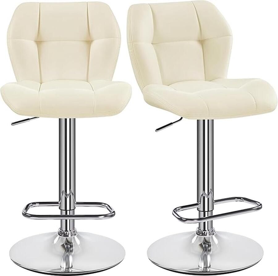 ALM Living Barkrukken set van 2 in hoogte verstelbaar 360 graden draaibaar barstoelen keukenstoelen met rugleuning en voetensteun barstoel PU-kunstleer zithoogte 62 5 84 5 cm Beige