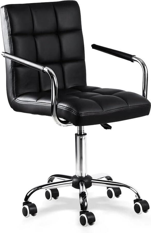 ALM Living Bureaustoel draaistoel bureaukruk met wielen werkkruk met afneembare armleuningen in hoogte verstelbaar 48-62 cm van kunstleer zwart