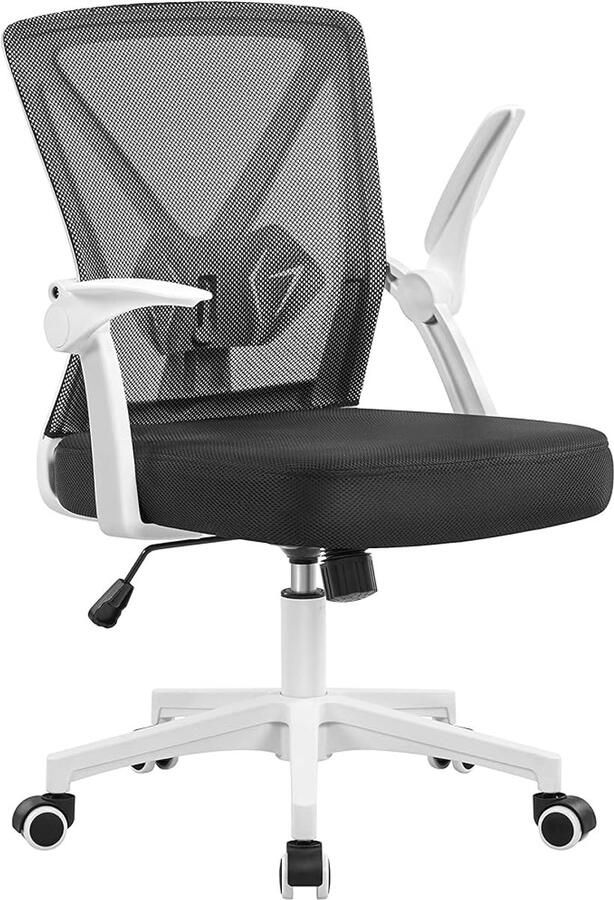 ALM Living Comfortabele en Ergonomische Bureaustoel – Wit – In Hoogte Verstelbaar – Met Schommelfunctie en Opklapbare Armleuningen – 136 kg Draagvermogen