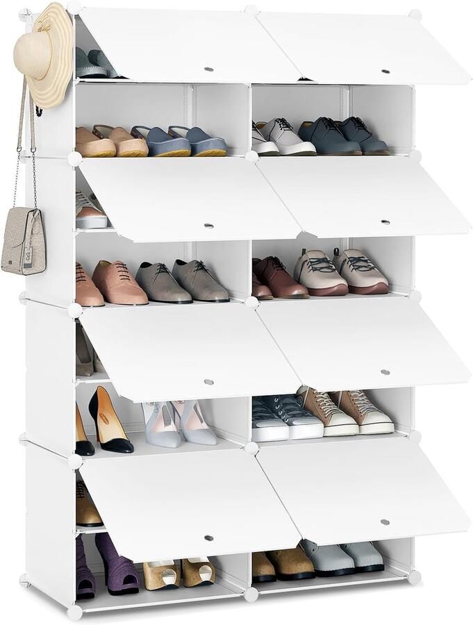 ALM Living Luxe Modulaire Schoenenkast 8 Vakken Opslag voor 32 Paar Schoenen Schoenenrek met Deuren Wit