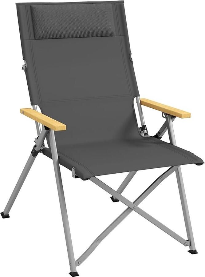 ALM Living Opvouwbare Campingstoel – 4-standen Rugleuning Hoofdsteun & Draagtas – Comfortabele Klapstoel voor Strand Tuin & Outdoor – Donkergrijs