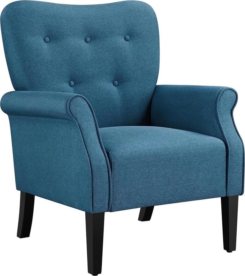 ALM Living Relaxstoel Lounge stoel Cocktailstoel met houten poten Gestoffeerde fauteuil Televisiestoel Beunstoel BLAUW