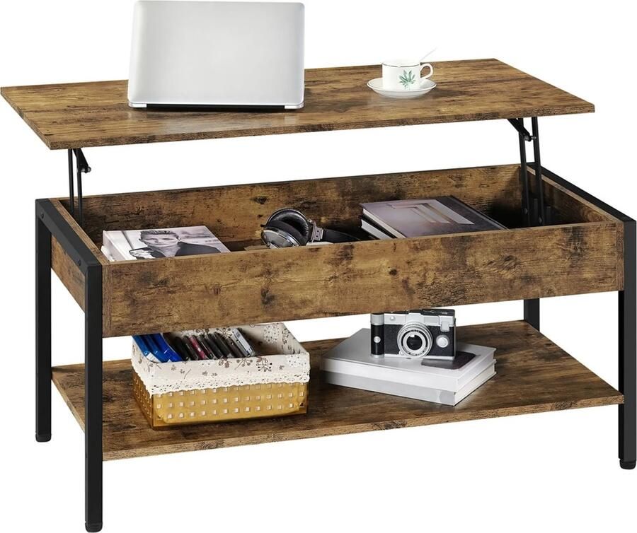 ALM Living Salontafel met in hoogte verstelbare plaat Woonkamertafel Koffietafel Bijzettafel Theetafel Metalen frame voor woonkamer