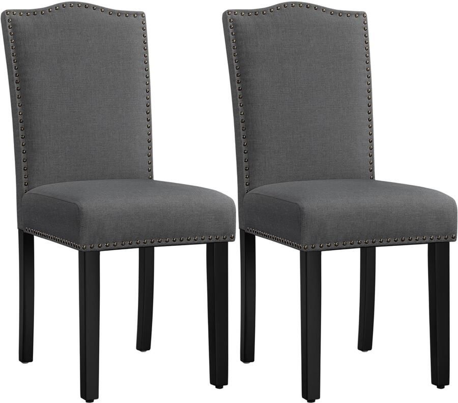 ALM Living Set van 2 eetkamerstoelen keukenstoelen met klinknagels veelzijdige gestoffeerde stoel tot 136 kg belastbaar moderne stoel voor keuken eetkamer restaurant donkergrijs