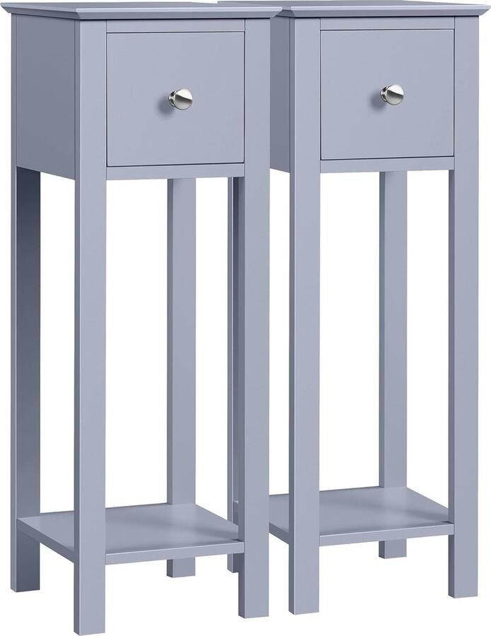 ALM Living Set van 2 nachtkastjes bijzettafels nachtkastjes banktafel met 1 lade en plank eenvoudige salontafel opbergtafel voor opslag voor woonkamer slaapkamer grijs - Foto 2