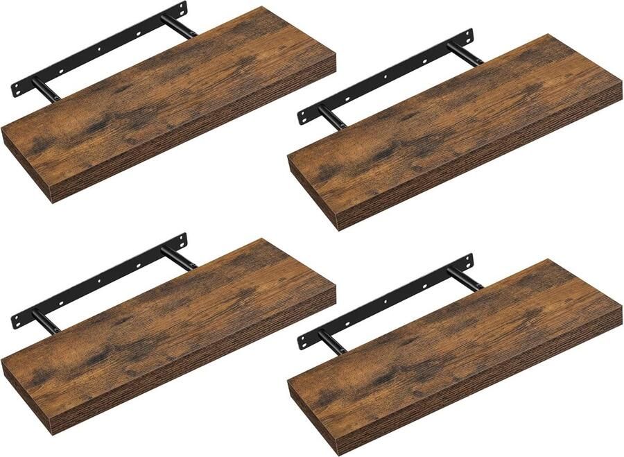 ALM Living Wandplanken Set van 4 Zwevende Wandplanken 20x60x3.8 cm Vintage Bruin Voor Foto's Decoratie Woonkamer Keuken en Studiekamer