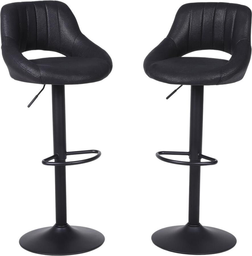 Alora Barkruk Industrial Zwart Barkrukken set van 2 Barstoel Kruk Barstoelen met rugleuning Keukenstoel