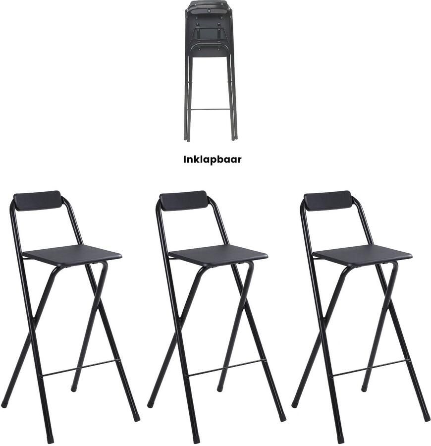 Alora Inklapbare Barkruk Per 3 Barkrukken Met Rugleuning Opvouwbare Barkrukken Set Van 3 Opklapbaar Zwart Outdoor Barstoel Klapstoel Inklapbaar Met Voetsteun Camping Barkruk Buiten