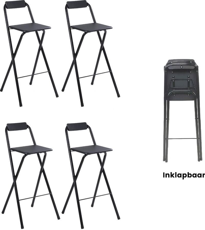 Alora Inklapbare Barkruk Per 4 Barkrukken Met Rugleuning Opvouwbare Barkrukken Set Van 4 Opklapbaar Zwart Outdoor Barstoel Klapstoel Inklapbaar Met Voetsteun Camping Barkruk Buiten