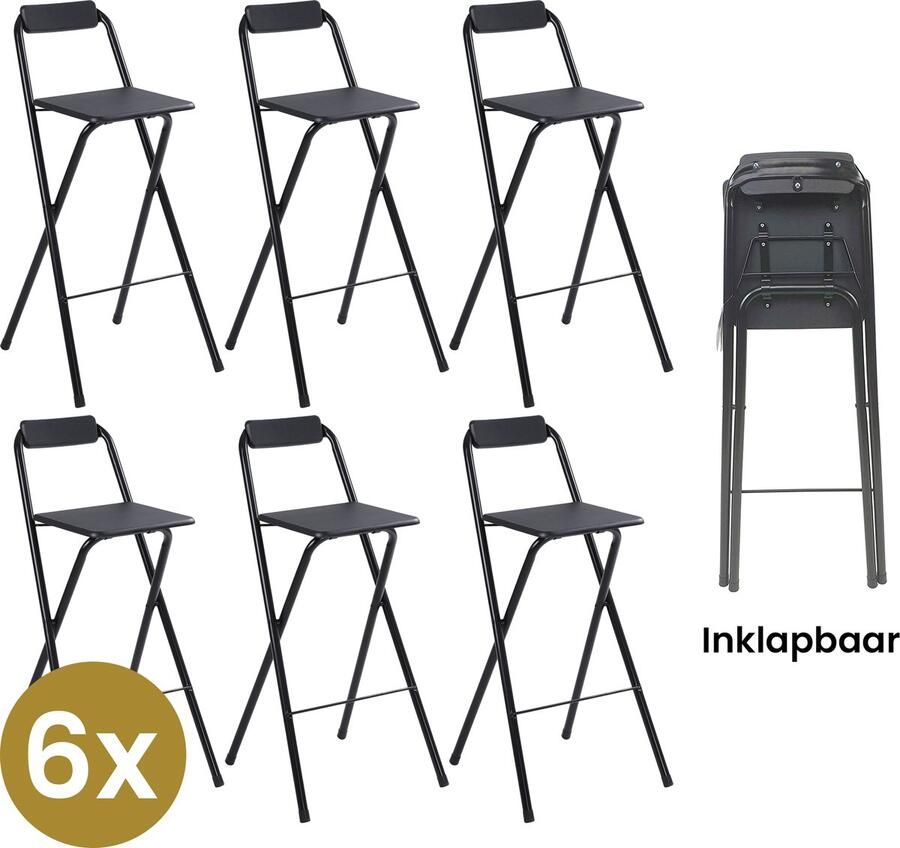 Alora Inklapbare Barkruk Per 6 Barkrukken Met Rugleuning Opvouwbare Barkrukken Set Van 6 Opklapbaar Zwart Outdoor Barstoel Klapstoel Inklapbaar Met Voetsteun Camping Barkruk Buiten