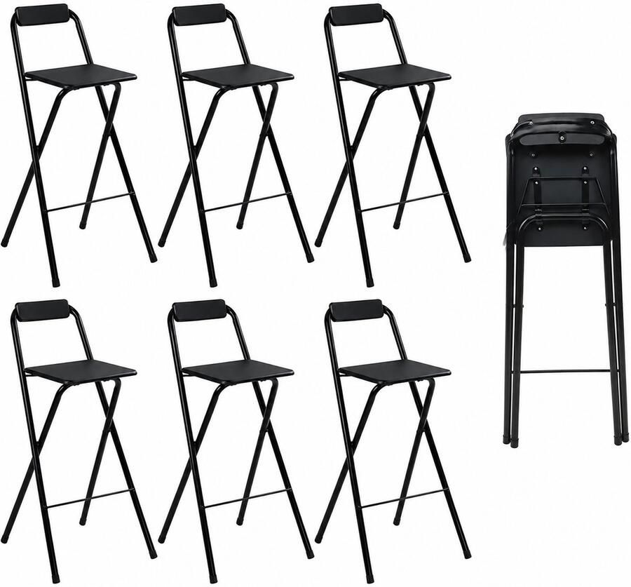 Alora Inklapbare Barkruk Per 6 Barkrukken Met Rugleuning Opvouwbare Barkrukken Set Van 6 Opklapbaar Zwart Outdoor Barstoel Klapstoel Inklapbaar Met Voetsteun Camping Barkruk Buiten