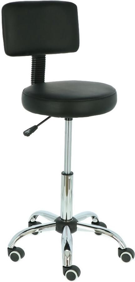 Alora Tabouret comfort met rugleuning Zwart verstelbaar in hoogte krukje werkkruk ergonomische kruk op wielen