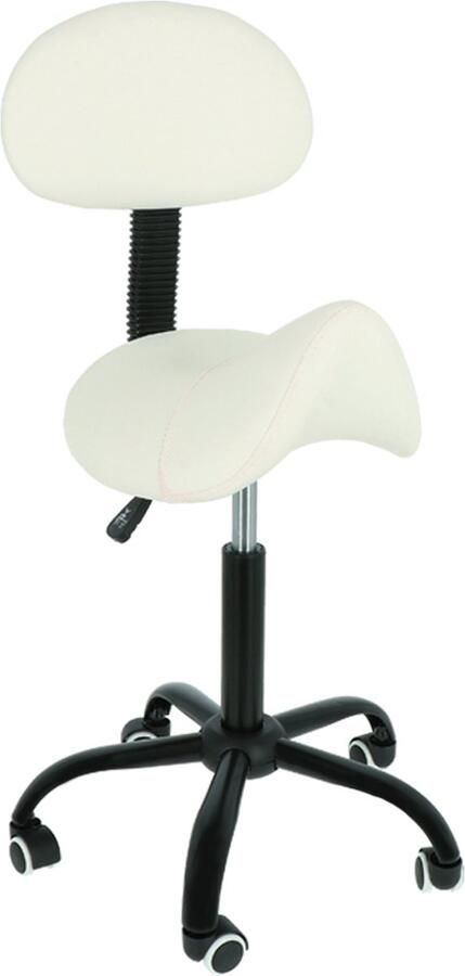 Alora zadelkruk met rugleuning Tabouret – wit kruk – kapperskruk