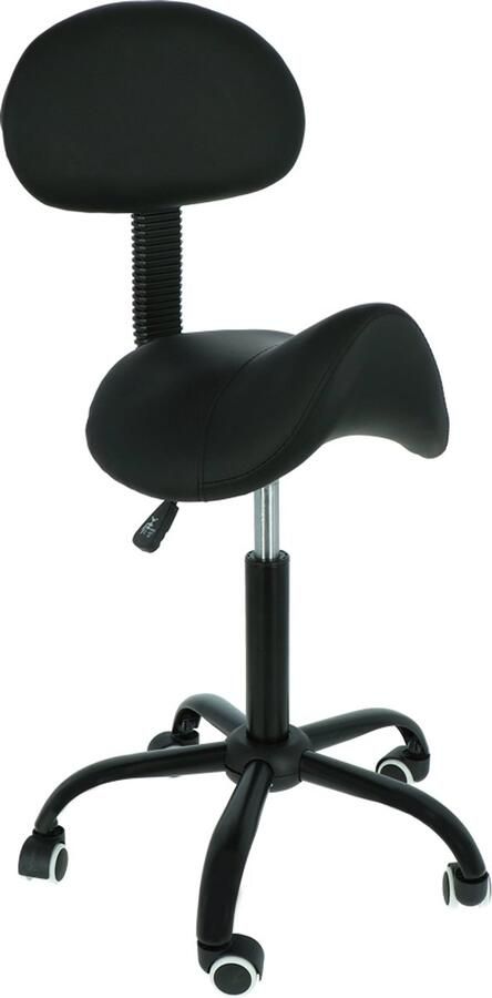 Alora zadelkruk met rugleuning zwart verstelbaar in hoogte ergonomisch krukje werkkruk kapperskruk ergonomische zadelkruk op wielen