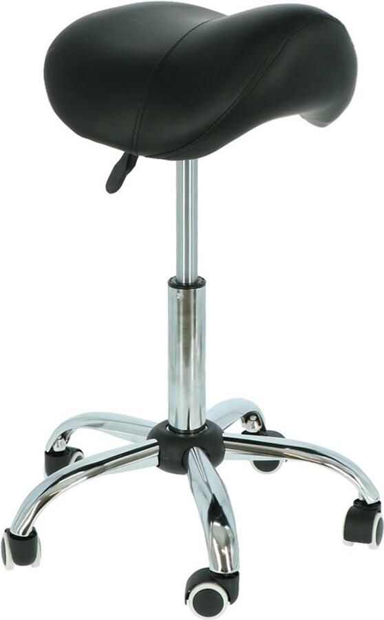 Alora zadelkruk Tabouret – Zwart Chrome kruk – kapperskruk Ergonomische zadelstoel op wielen