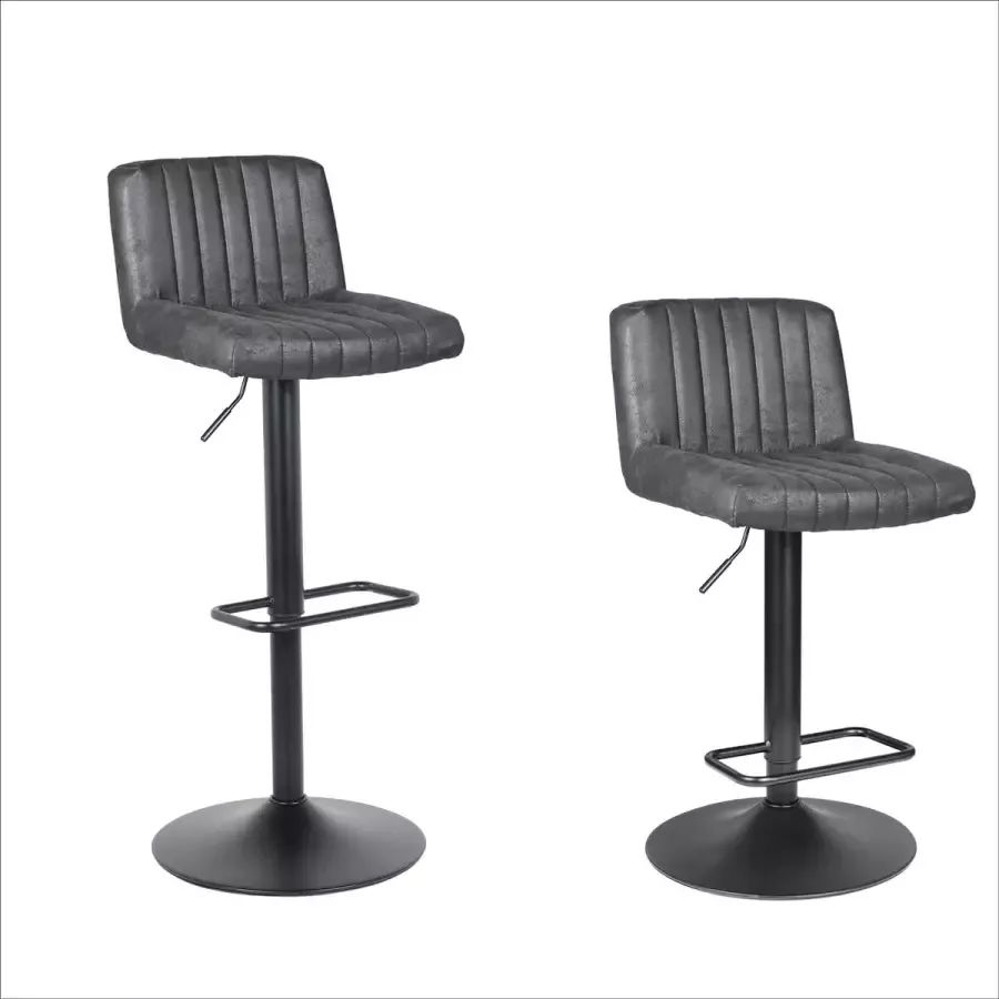 Alora Barkruk Porto Shiny Black Barkrukken set van 2 – Hoogte 106 5cm – Met voetsteun – In hoogte verstelbaar – Draaibaar – Met rugleuning Keukenstoel – Keukenstoelen – Barstoel – Barstoelen – Keukenkruk – Tafelkruk Barkrukken industrieel