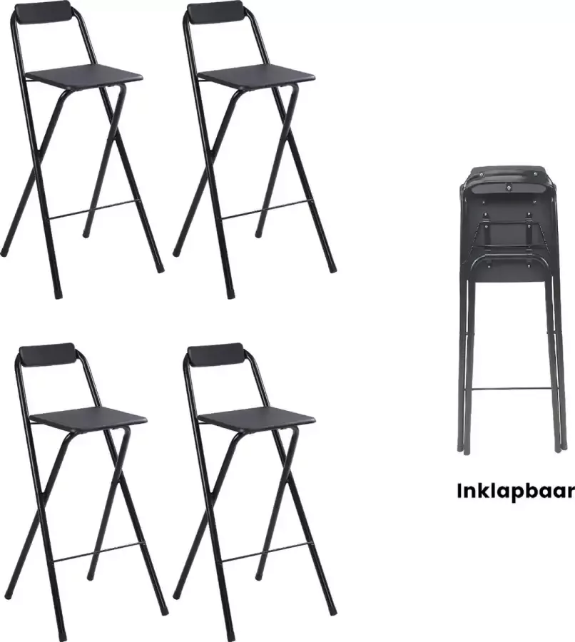 Alora inklapbare barkruk per 4 barkrukken met rugleuning Opvouwbare barkrukken set van 4 opklapbaar zwart outdoor barstoel klapstoel inklapbaar met voetsteun camping barkruk buiten - Foto 2