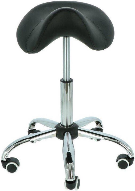 Alora zadelkruk Tabouret – Zwart Chrome kruk – kapperskruk Ergonomische zadelstoel op wielen - Foto 2