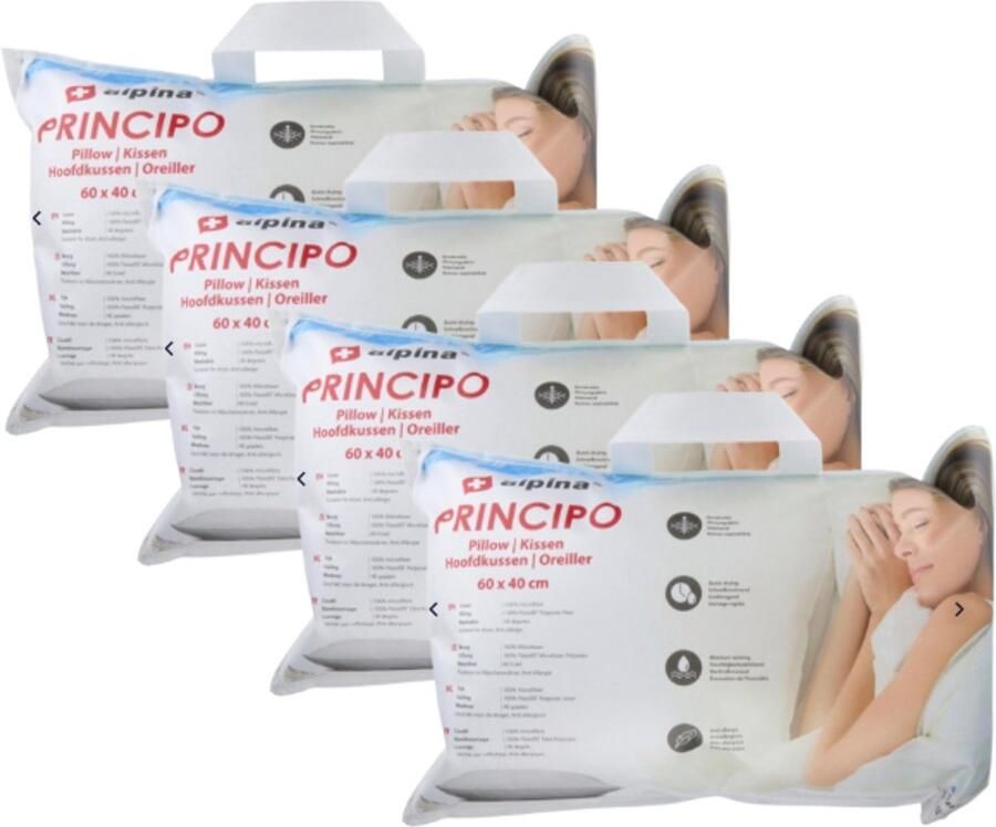 Alpina Hoofdkussen 60 x 40 cm 4 stuks Kussen voor Bed en Slaapkamer Ademend Vocht Afvoerend en Wasmachine Bestendig voor Buik- Rug- en Zijslaper Microvezel Katoen Wit