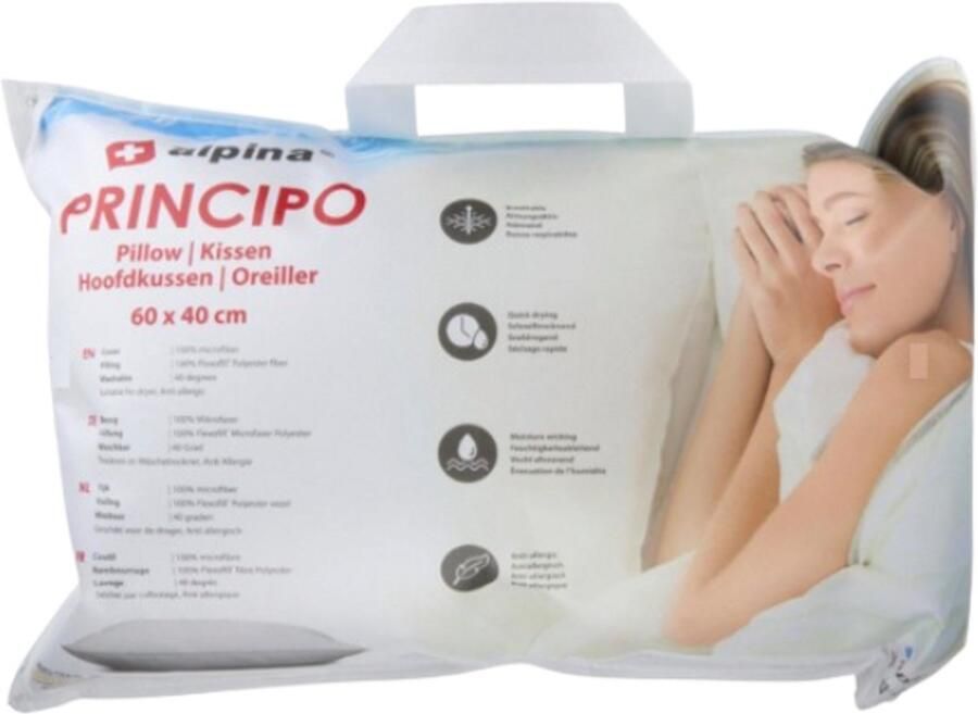 Alpina Hoofdkussen 60 x 40 cm Kussen voor Bed en Slaapkamer Ademend Vocht Afvoerend en Wasmachine Bestendig voor Buik- Rug- en Zijslaper Microvezel Katoen Wit